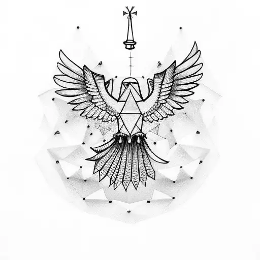 A minimalist tattoo of a soaring eagle carrying a bell in its talons, symbolizing the client's love for music and freedom. tattoo design idea