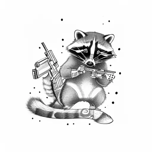 raccoon with gun tattoo design idea