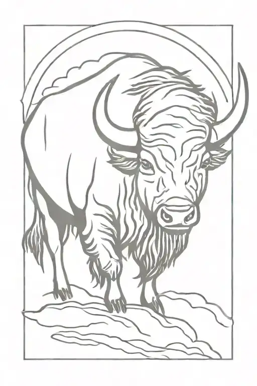 buffalo head in a storm tattoo design idea
