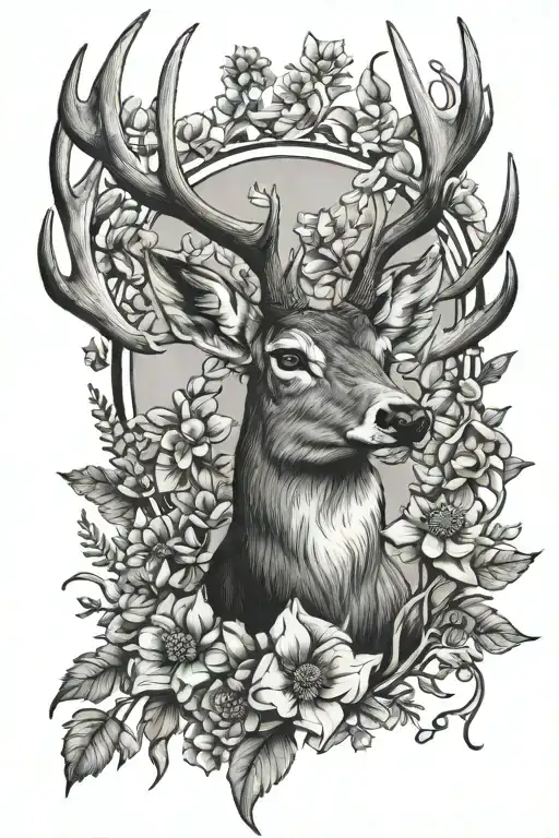 deer antlers and wilflowers tattoo design idea