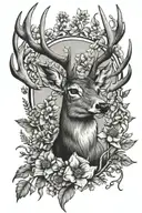 deer antlers and wilflowers tattoo design idea