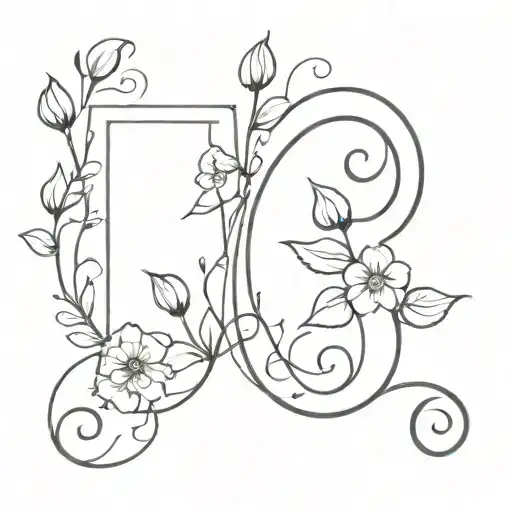 A minimalist design of the letter 'S' intertwined with a delicate flower vine, symbolizing remembrance and growth tattoo design idea