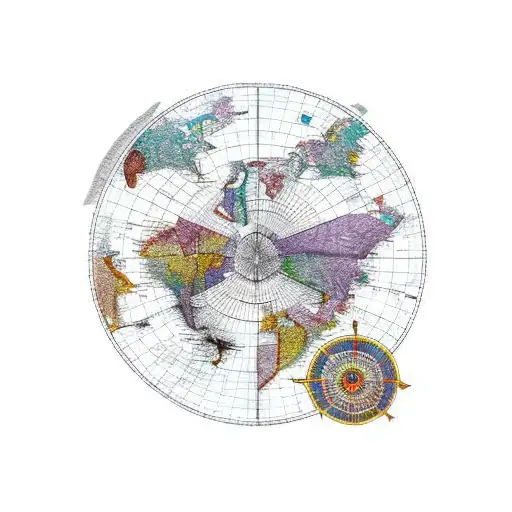 In the center a world map. around warriors one in home zone. vikings, egyptians, samurai, american indian tattoo design idea