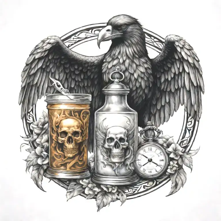 fallen angel holding  hour glass crow  tattoo design idea