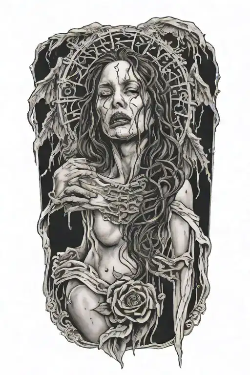 death angel crying woman tattoo design idea