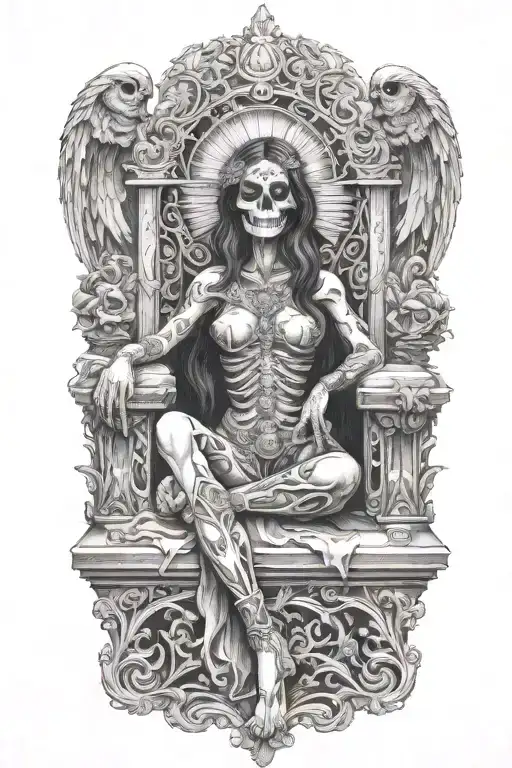 holy death sitting on her throne tattoo design idea