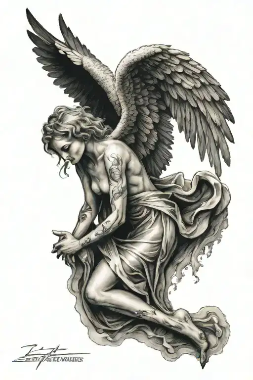 fallen angel tattoo design idea