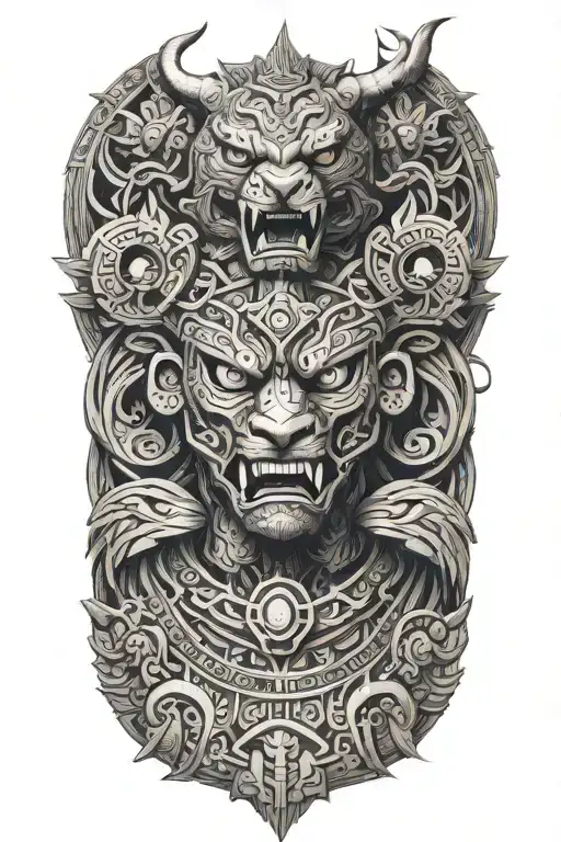 aztec jaguar warrior battling demons tattoo design idea