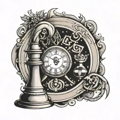 moon, time piece, chess king tattoo design idea