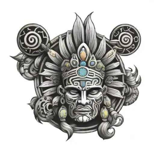 mexican god of fire aztec geometric gemini  tattoo design idea