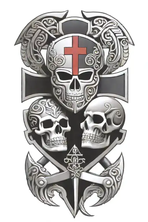 aztec war sword shield cross intertwined tattoo design idea