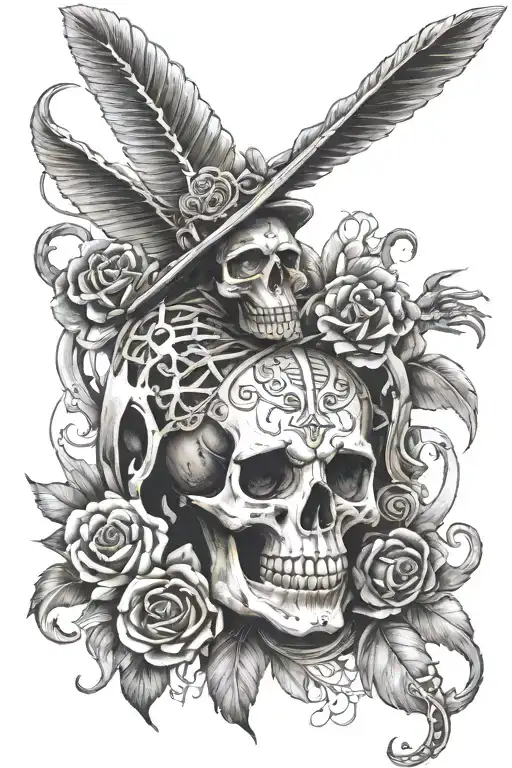 mexican god of death with symbol of life intertwined tattoo design idea