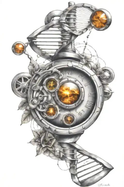  dna strand and turbo with atom structure and gemini sign tattoo design idea