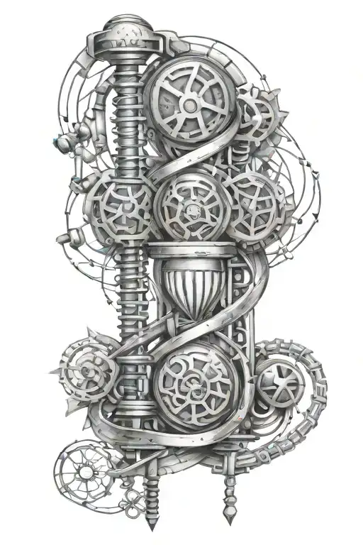  dna strand with atom structure and gemini sign with turbo charger tattoo design idea