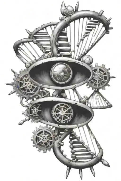  dna strand and turbo with atom structure and gemini sign tattoo design idea