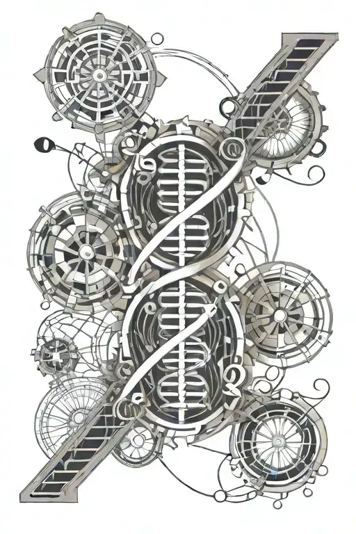  dna strand with atom structure and gemini sign with turbo charger tattoo design idea
