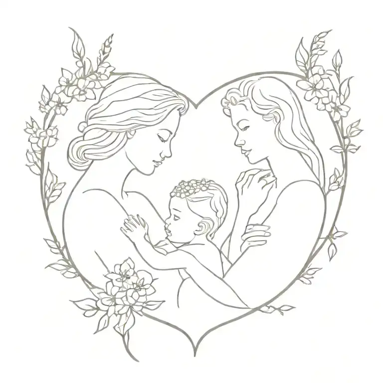 mommy and baby girl with larkspur flowers intertwined tattoo design idea