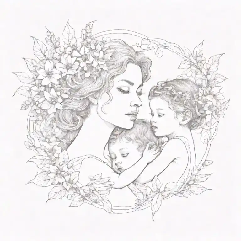 mommy and baby girl with larkspur flowers intertwined tattoo design idea