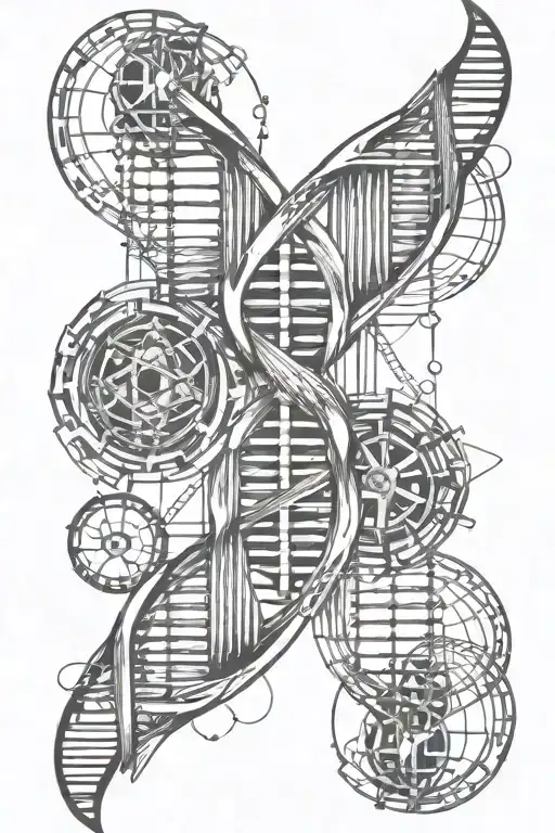  dna strand with atom structure and gemini sign with turbo charger tattoo design idea