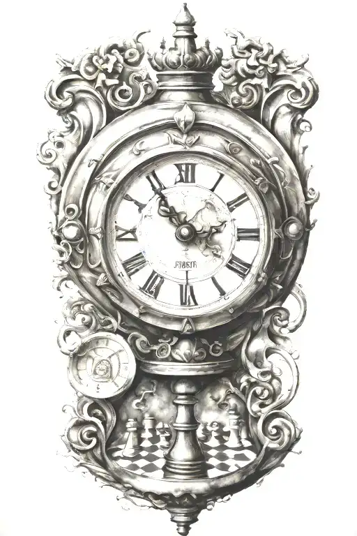 moon, time piece, chess king tattoo design idea