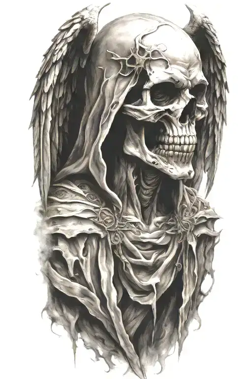 god of death angel with skul face   tattoo design idea