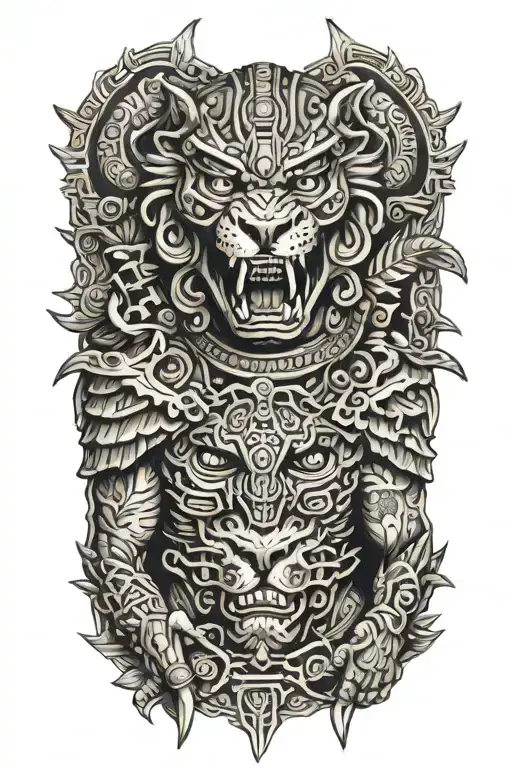 aztec jaguar warrior battling demons tattoo design idea