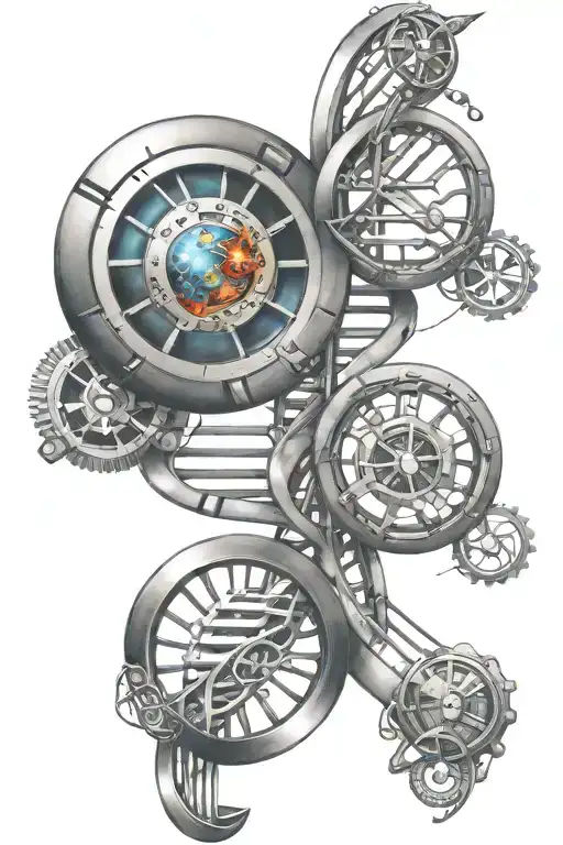  dna strand and turbo with atom structure and gemini sign tattoo design idea