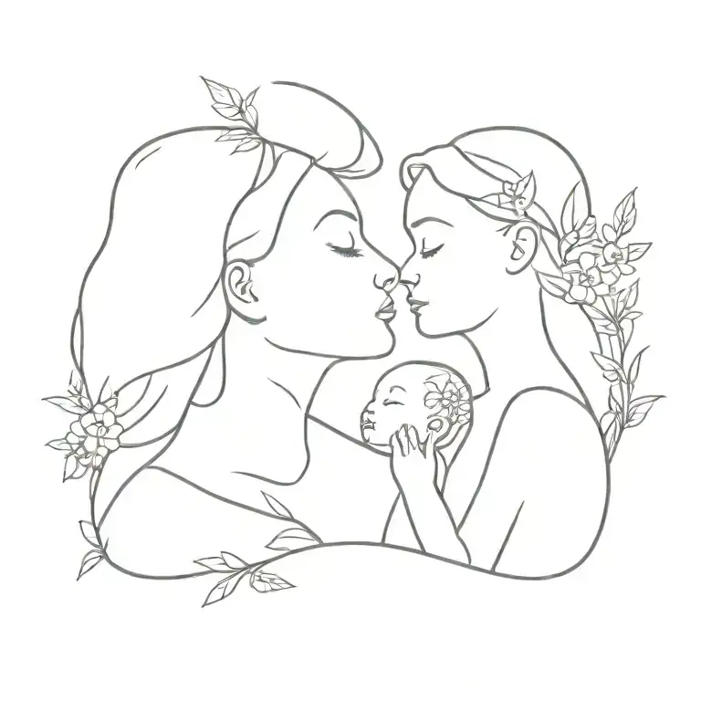 mommy and baby girl with larkspur flowers tattoo design idea