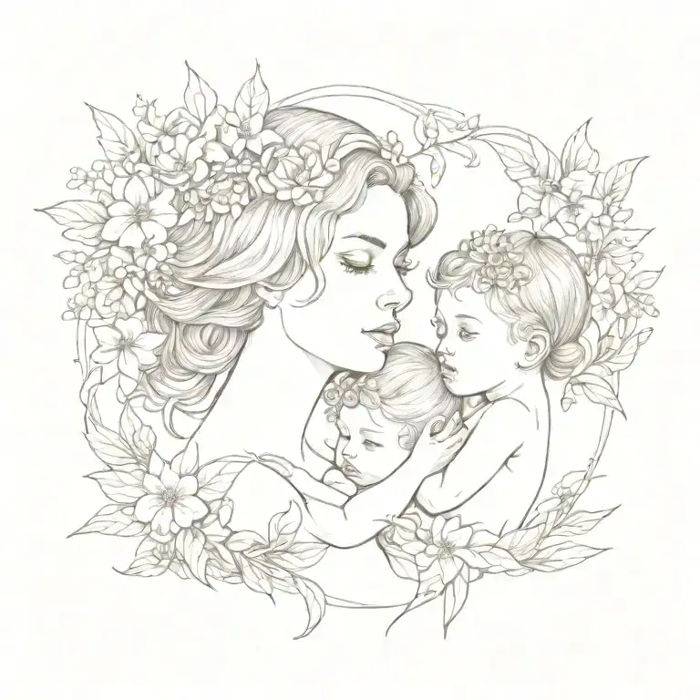 mommy and baby girl with larkspur flowers intertwined tattoo design idea
