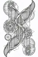  dna strand with atom structure and gemini sign with turbo charger tattoo design idea