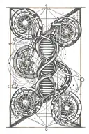  dna strand with atom structure and gemini sign with turbo charger tattoo design idea