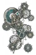 mechanical dna strand with atom structure and gemini sign  tattoo design idea