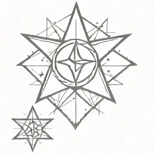 calm and chaos star with beams includes initials tattoo design idea