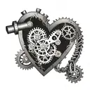 A mechanical heart with intricate gears and pulleys, symbolizing the balance between strength and precision in engineering tattoo design idea