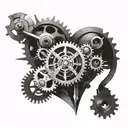 A mechanical heart with intricate gears and pulleys, symbolizing the balance between strength and precision in engineering tattoo design idea