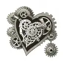 A mechanical heart with intricate gears and pulleys, symbolizing the balance between strength and precision in engineering tattoo design idea