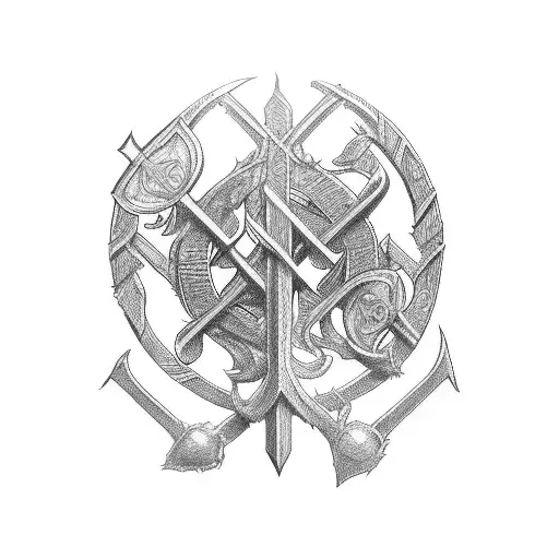 a family of three sons of a warrior in the Scandinavian style Ukrainian trident tattoo design idea