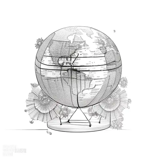 a steel suspension bridge with flowers and a globe tattoo design idea