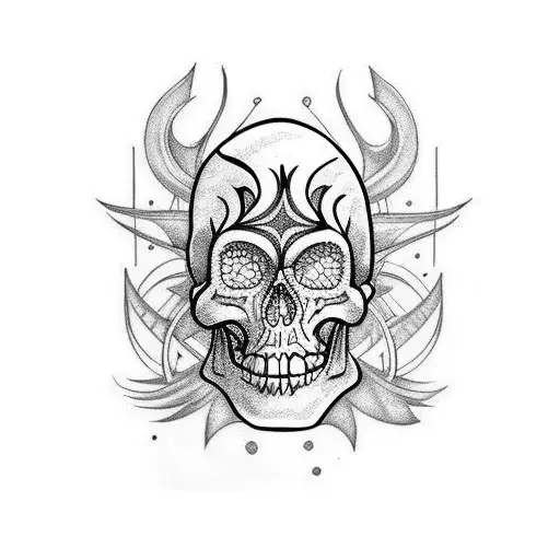 chaos scull with beaty babe tattoo design idea