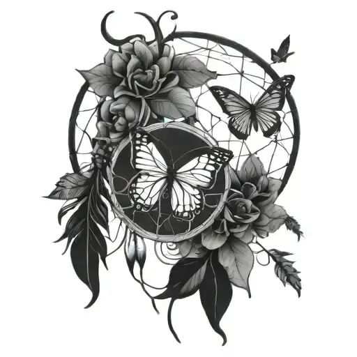 butterfly dream catcher entangled tattoo design idea
