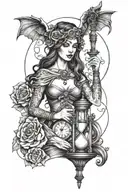 Nyx goddess holding a hourglass  tattoo design idea