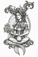 Nyx goddess holding a hourglass  tattoo design idea