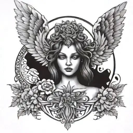 female symmetric angel tattoo design idea