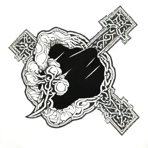 vein with cross in middle finger tattoo design idea