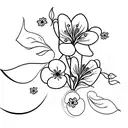 A minimalist tattoo design featuring a bouquet of snow drop flower, cherry blossom and morning glory in a delicate  tattoo design idea
