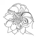 A minimalist tattoo design featuring a bouquet of snow drop flower, cherry blossom and morning glory in a delicate  tattoo design idea