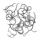 A minimalist tattoo design featuring a bouquet of snow drop flower, cherry blossom and morning glory in a delicate  tattoo design idea