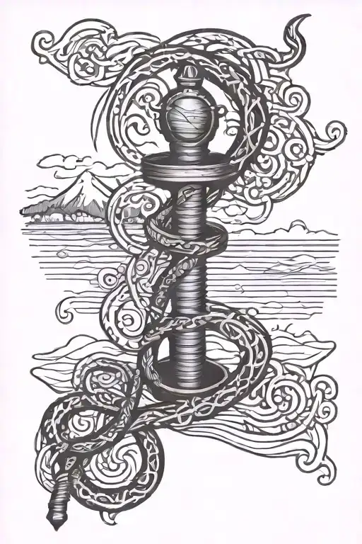 rod of Asclepius in Minnesota near lake superior tattoo design idea