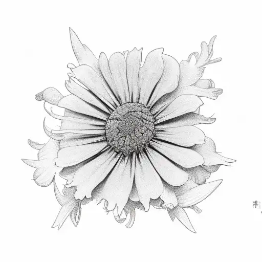 fine line marigolds, asters, morning glory, poisettia, Hollyberry, violets, with neurodivergent symbols in leaves tattoo design idea