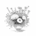 fine line shoulder bouquet of marigolds, Poinsettias, asters and violets with baby's breath tattoo design idea